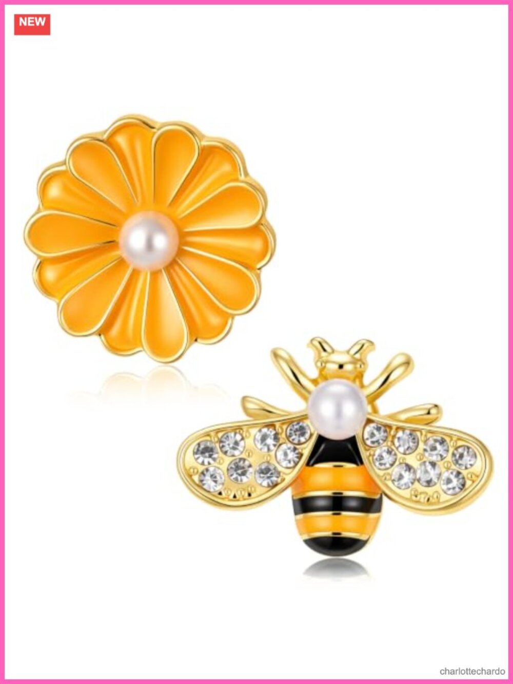 Bee Daisy Stud Earrings Alloy Rhinestone Push Back Women's Jewelry